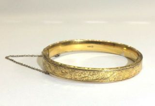 Antique Art Nouveau Floral 1/20 12k Gold Filled Floral Engraved Bangle Bracelet