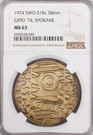 1974 Spokane World Fair Medal - Bronze,  38mm - Ngc Ms63,  Washington State Token