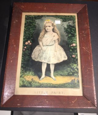 Antique Currier & Ives “little Fairy” Framed Lithograph Art - Frame/back