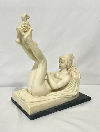 Vintage A.  Santini Female Nude Goddess With Dog Statue Figure Sculpture Risque