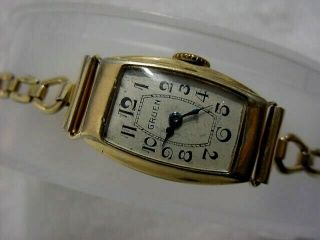 Vintage 14k Gold Fd Antique 1930 Art Deco Lady Gruen Watch
