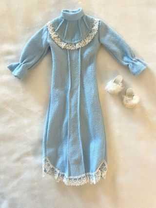 Vintage Sindy Doll Clothes,  Blue Flannel Nightgown And Slippers