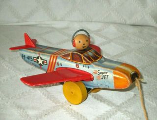 1952 - Vintage Fisher Price 415 - Jet - Plane - All Org - Rare Easter Toy - 9 "