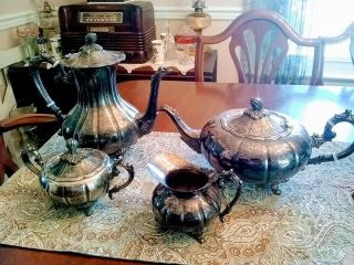Vintage Fb Rogers Silver Company Silverplate Hollowware Footed 4 Pc Tea Service
