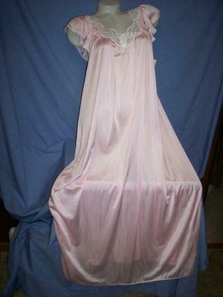 Nwt Vtg " Miss Elaine " Pink Nylon Long Nightgown/lingerie Sz: 38
