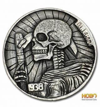 Hobo Nickel Coin 1936 Buffalo " Gream Reaper " Hand Engraved By Zhang Yu