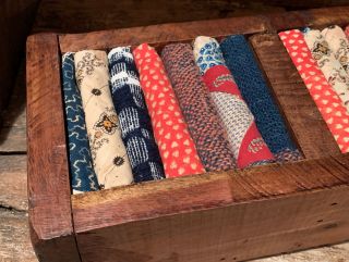 Handmade Cedar Box With 2 Cubbies W/ Calico & Wool From Early Quilts & Blankets