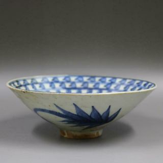 Chinese Ming Blue And White Porcelain Flowers Design Big Bowl 6.  9 Inch