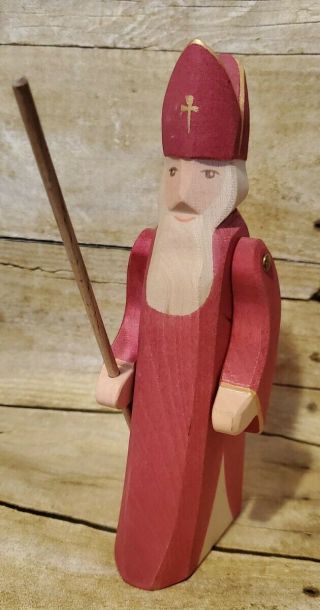 Kinderkram Ostheimer Germany Wooden Toy St.  Nicholas with Staff 7 inches 2