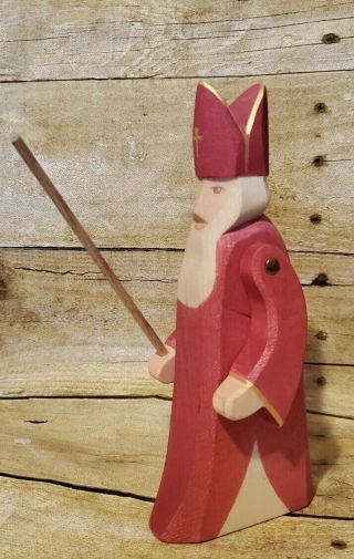 Kinderkram Ostheimer Germany Wooden Toy St.  Nicholas with Staff 7 inches 3