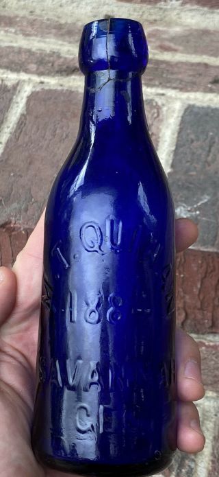 Antique M.  T.  Quinan 1884 Savannah Georgia Cobalt Blue Mineral Water Glass Bottle