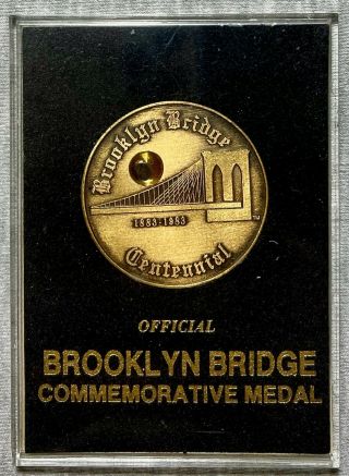 Brooklyn Bridge Centennial - 1883 - 1983 - 1.  5 " Medal - Piece Of Roebling Cable