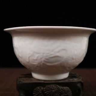 Chinese Old Porcelain Blue And White Bowl With Dragon And Phoenix Glaze