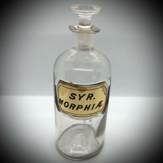 Antique Morphine Syrup Bottle 8” W.  N.  Walton 1862 Civil War Apothecary Glass