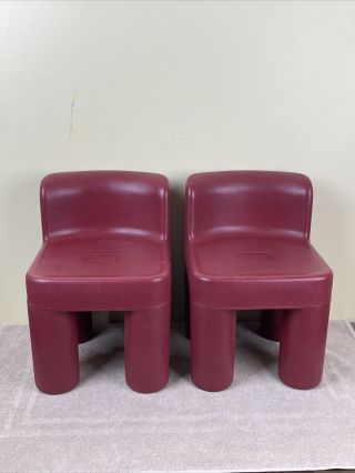 Pair (2) Vintage Little Tikes Chair Maroon Burgundy Red Child Furniture Chunky