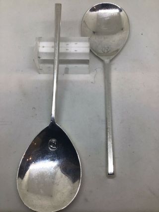 Pair Coronation 1953 William Comyns Sons Solid Silver Spoons 17th Century Style