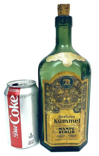 Antique Green Glass Bottle Carl Mampe Ag Berlin Berliner Kummel Elephant Germany
