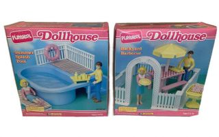 Htf Vintage Playskool Dollhouse Furniture Summer Splash Pool Backyard Bbq Toys
