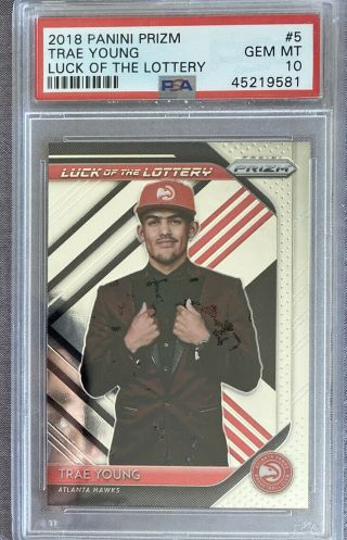 2018 - 19 Panini Prizm Trae Young Luck Of The Lottery Rookie Base Psa 10 Hawks
