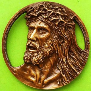 Religious Jesus Christ & Barabbas Unusual Huge Bronze Medal By JosÉ De Moura