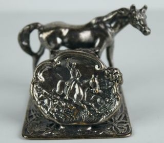 Vintage Horse Equestrian Fox Hunt Silver Tone Napkin Ring Figural Large