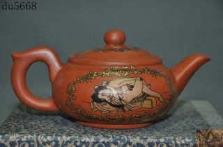 Old Chinese Yixing Zisha Pottery Hand - Painted Man&woman Art Teapot Tea Set
