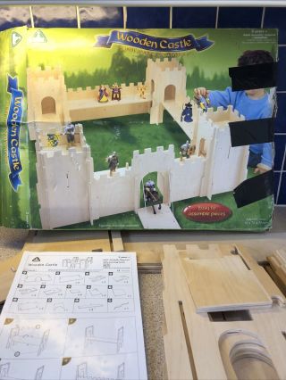 Elc Early Learning Centre Wooden Castle With Draw Bridge & Stickers & Mat Bundle