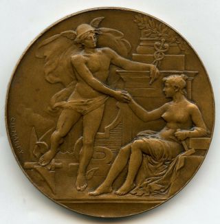 France Mercury God Of Commerce & Nude Woman Bronze Art Medal By Marey 41mm