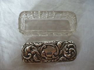 Edwardian Trinket Box Glass & Sterling Silver Birmingham 1906