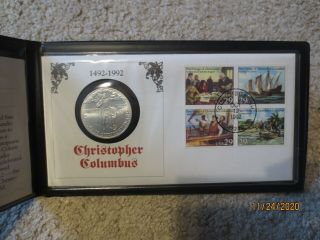 1992 - D Us Columbus Quincentenary Commemorative Bu Silver Dollar W Stamp Cover