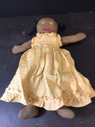 Antique Cloth Hand Made Rag Doll Black African - American