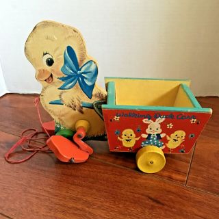 Vintage FISHER PRICE Wooden Walking Duck Cart Pull Toy 305 Easter 1950s US RARE 3