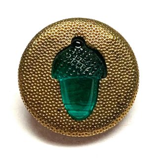 Antique Button Lovely Victorian Era Metal With Emerald Green Glass Acorn