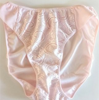 Vintage Olga Shell Pink Embroidered Spandex Hi Cut,  Back Seamed Panty L