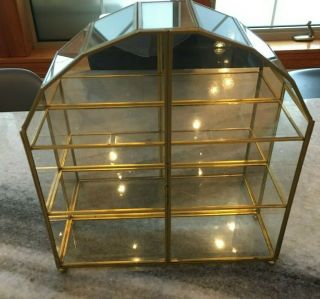 Vintage Glass Mirrored Brass Display Case W/shelves Wall - Hung/free - Standing 13 "