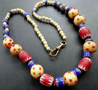 Antique Vintage Glass African Trade Bead Set Necklace Red Blue Yellow - R123