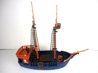 Vintage 1978 Geobra Playmobile Pirate Ship Incomplete - Very Rare Black Ropes