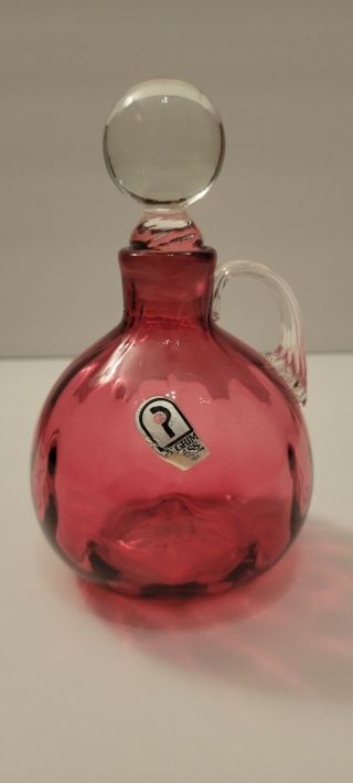 Antique Cranberry Pilgrim Glass Cruet Clear Stopper B