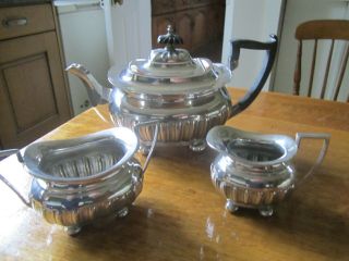 Old Antique Victorian Walker Hall 3 Piece Silver Plate Teapot Teekane Set C1890