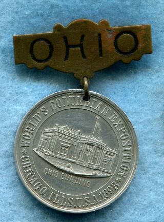 1893 Chicago World’s Fair Hk217 Aluminum Ohio Dollar Pinback Badge Hk - 217