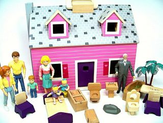 Melissa And Doug Fold & Go Wooden Doll House With Doll Furniture And Family 3701
