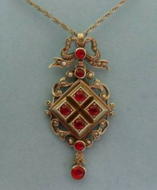 Antique Victorian Silver,  Seed Pearls And Garnet Pendant On A Silver Chain