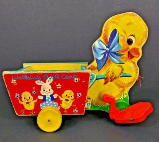 Vintage Fisher Price Wooden Walking Duck Cart Pull Toy 305 Easter 1950 - 60 