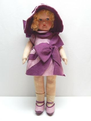 Antique Lenci Style Felt Doll With Composition Head / Clothing
