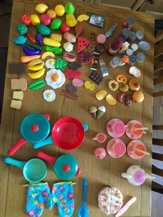 Elc Play Food,  Tea Set,  Pots And Pans,  Birthday Cake,  Vegetables,  Fruit Bundle