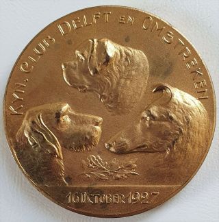Antique Dutch Gilded Dog Medal Griffon St.  Bernard Collie 1927