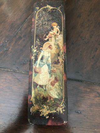 Antique Lacquered Pictorial Box For Pencils