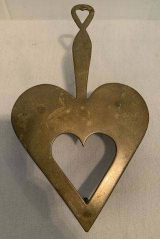 Antique Early American Hand Made Folk Art Brass Primitive Heart Kitchen Trivet