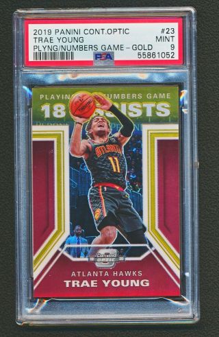 2019 - 20 Contenders Optic Trae Young Playing Numbers Game Gold Prizm Psa 9 /10 9f
