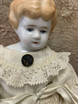 Antique DOLL china shoulder head 10”tall MOLDED HAIR 2